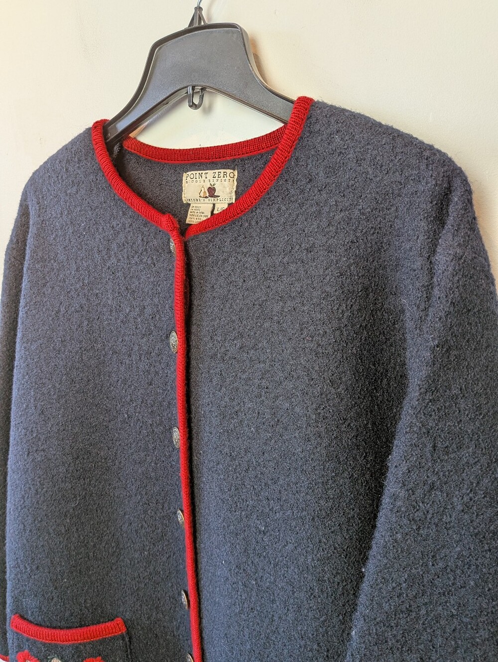 VINTAGE POINT ZERO Cardigan Women Size Large 100% Wool Granny Style Floral - Picture 2 of 9